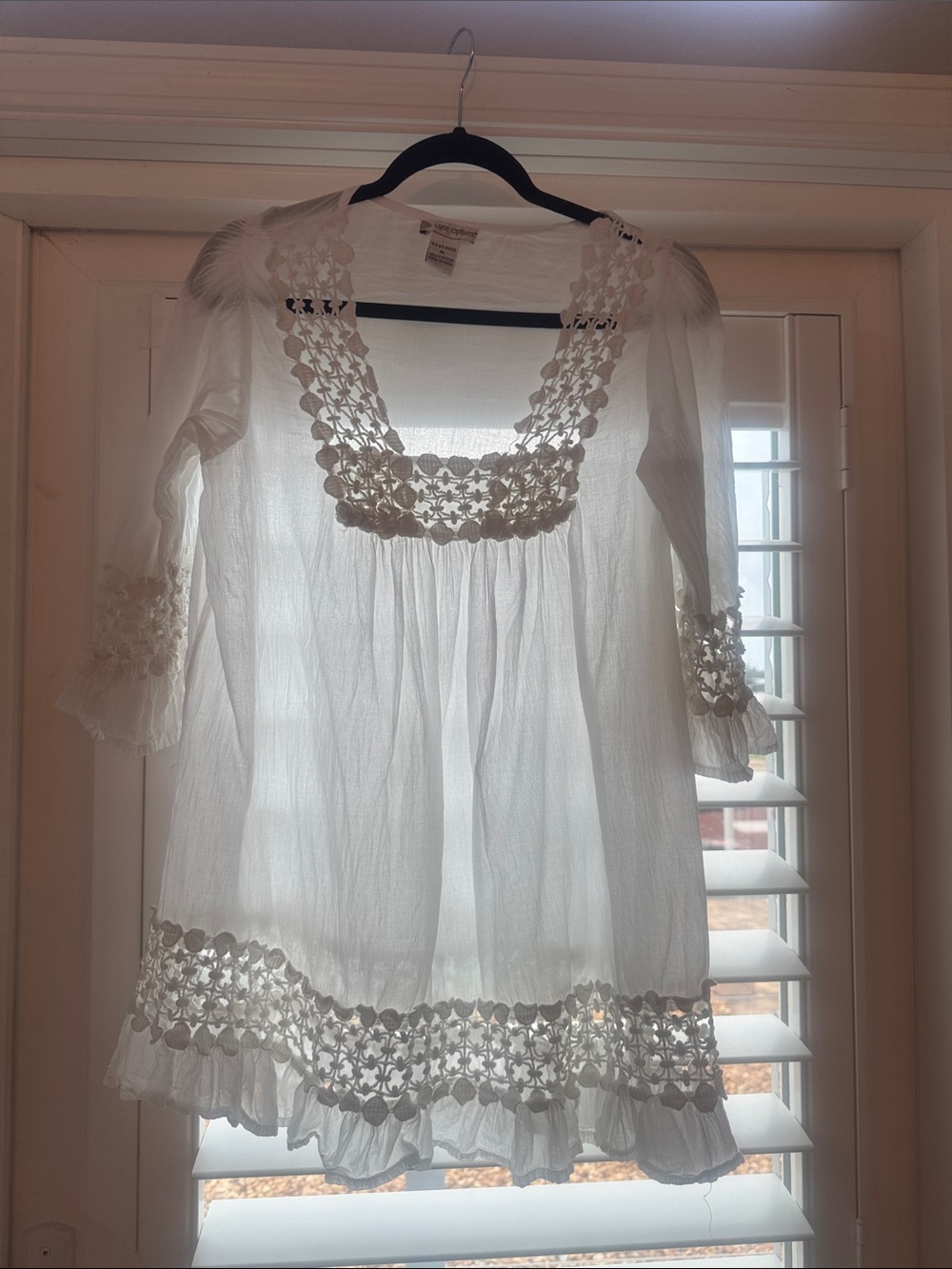 Cute Options White Cotton Crochet Lace Peasant Blouse XL Ruffle Boho Top